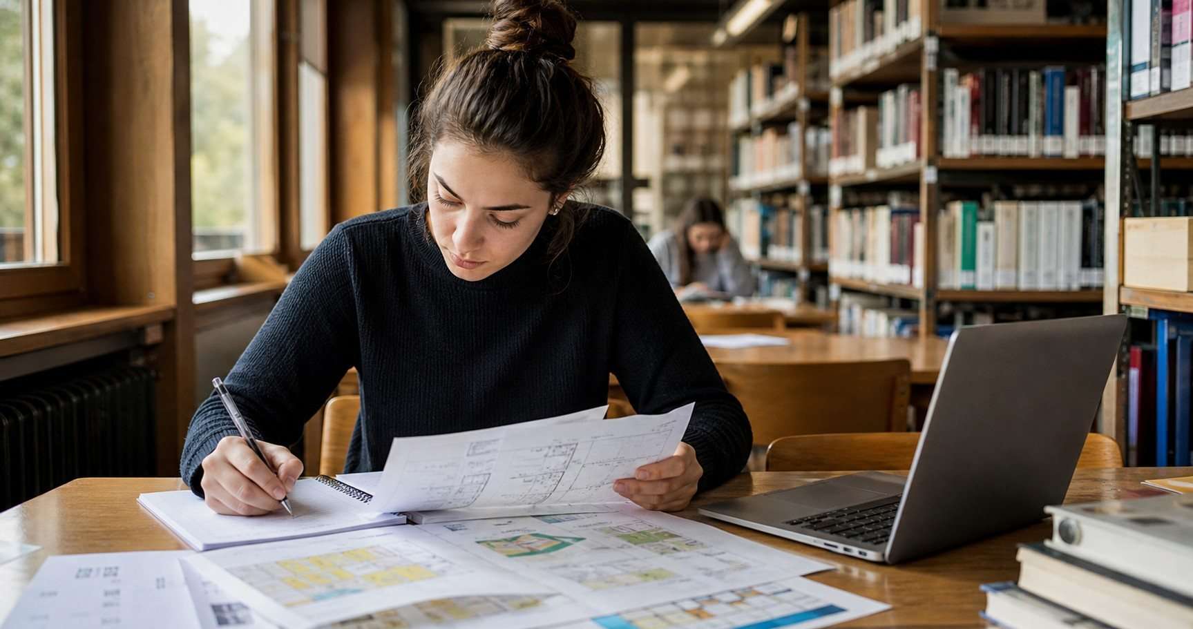 Cómo sé qué carrera estudiar: señales para comparar opciones sin idealizarlas — Imagen 1 Estudiante comparando varios planes de estudio con notas y un portátil